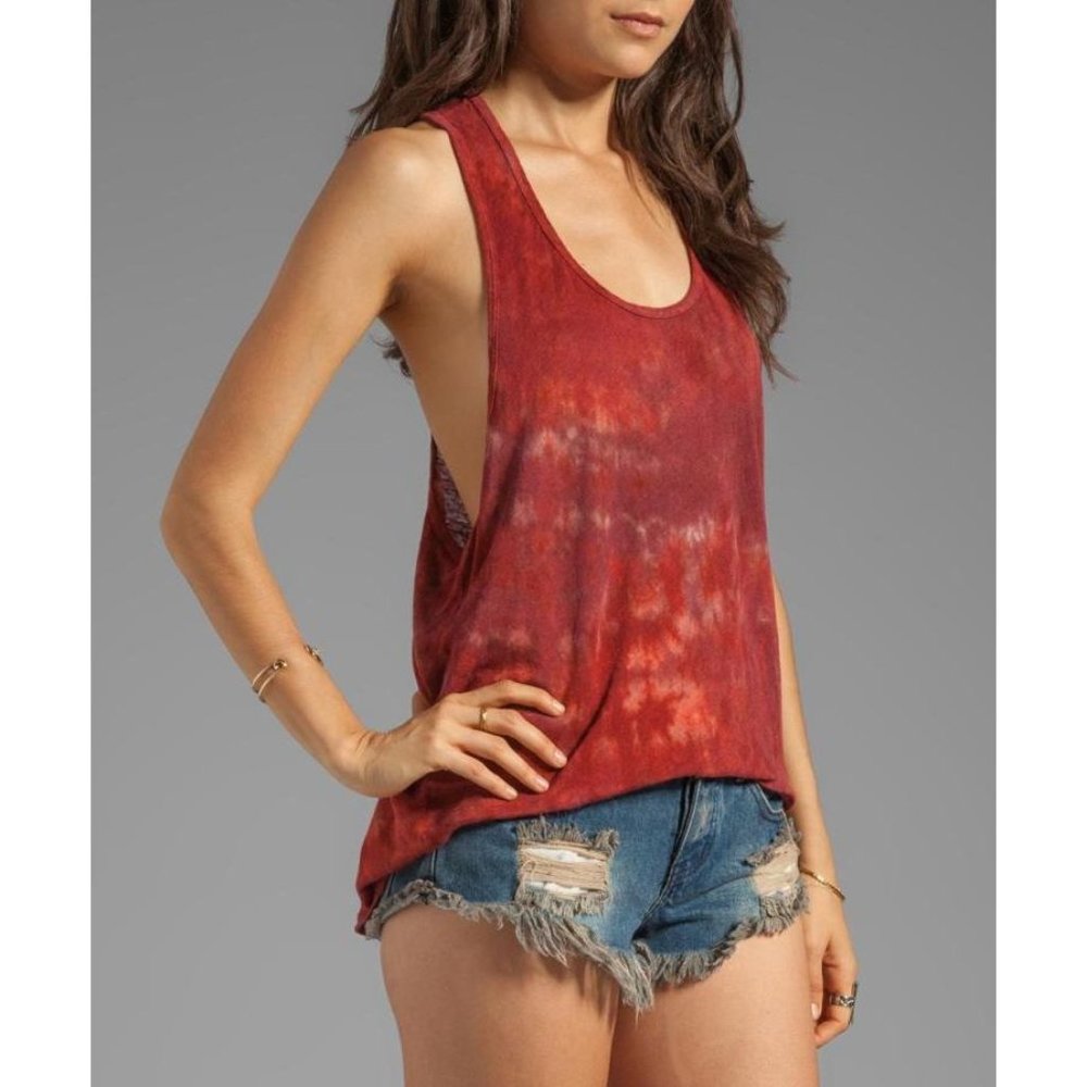 GYPSY 05 Global Village LINEN Racerback TANK Tie Dye TOP Sunset ORANGE Purple S